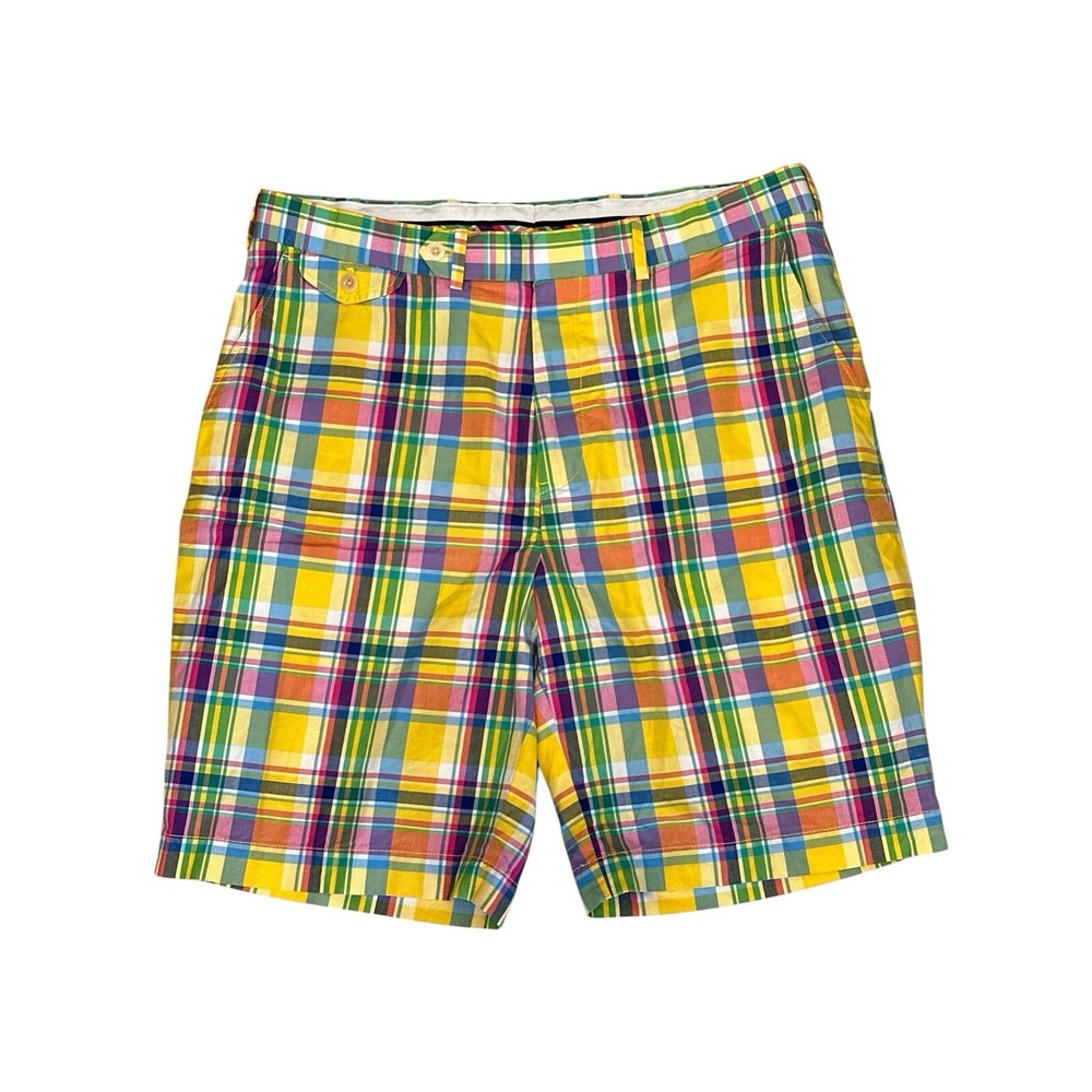 Polo Ralph Lauren Men's Yellow Plaid Golf Shorts Size‎ 34 100%Cotton RN 41381